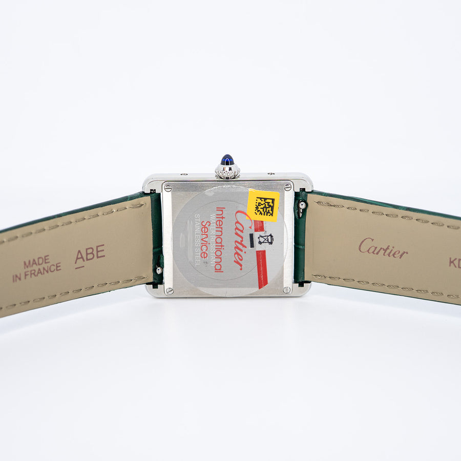 นาฬิกา Cartier Tank Must de Cartier, Large Model, Green lacquer-effect dial, High autonomy Quartz Movoment, Steel , Leather (kept unused) Stainless Steel Size L# (Used) #vrcaw 7372