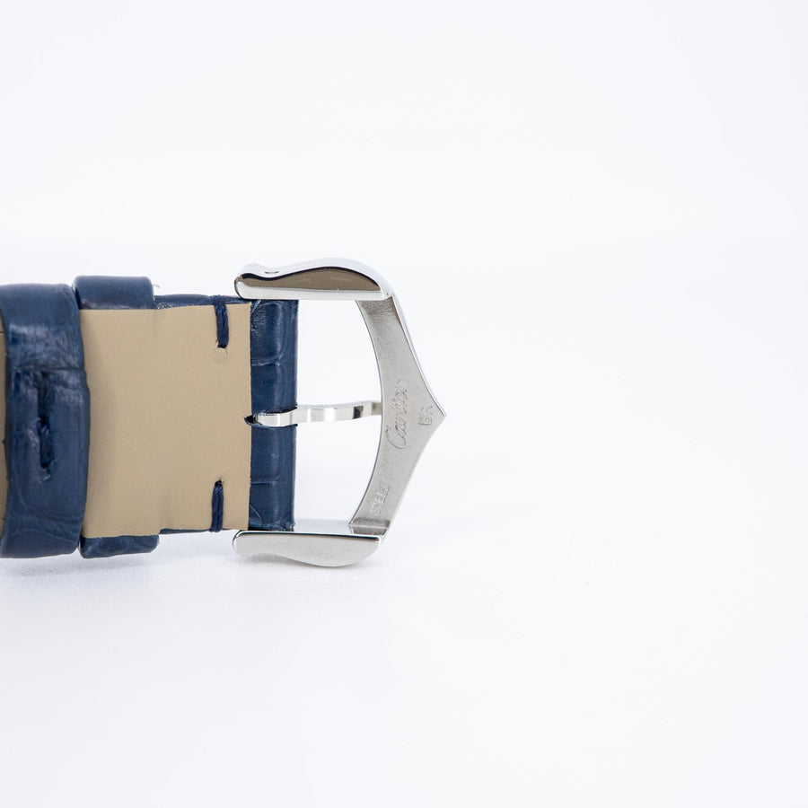 นาฬิกา Cartier Tank Must de Cartier, Large Model, Blue lacquer-effect dial, High autonomy Quartz Movoment, Steel , Leather (kept unused) Stainless Steel Size L# (Used) #vrcaw 7374