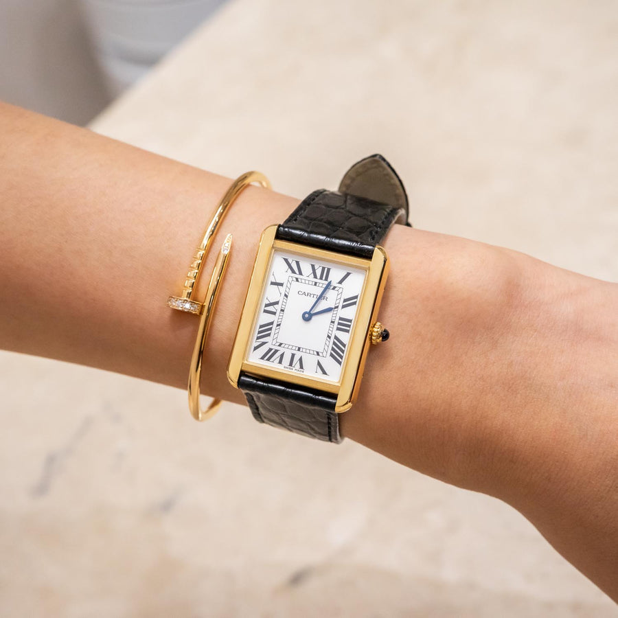 นาฬิกา Cartier Tank Solo, Large Model, Quartz Movoment 18K Yellow Gold Size L# (Used) #vrcaw 7371