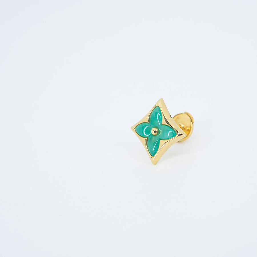 ต่างหู Louis Vuitton Color Blossom BB Star Stud Earrings,Amazonite 18K Yellow Gold (Used) #vrloeimt 7387