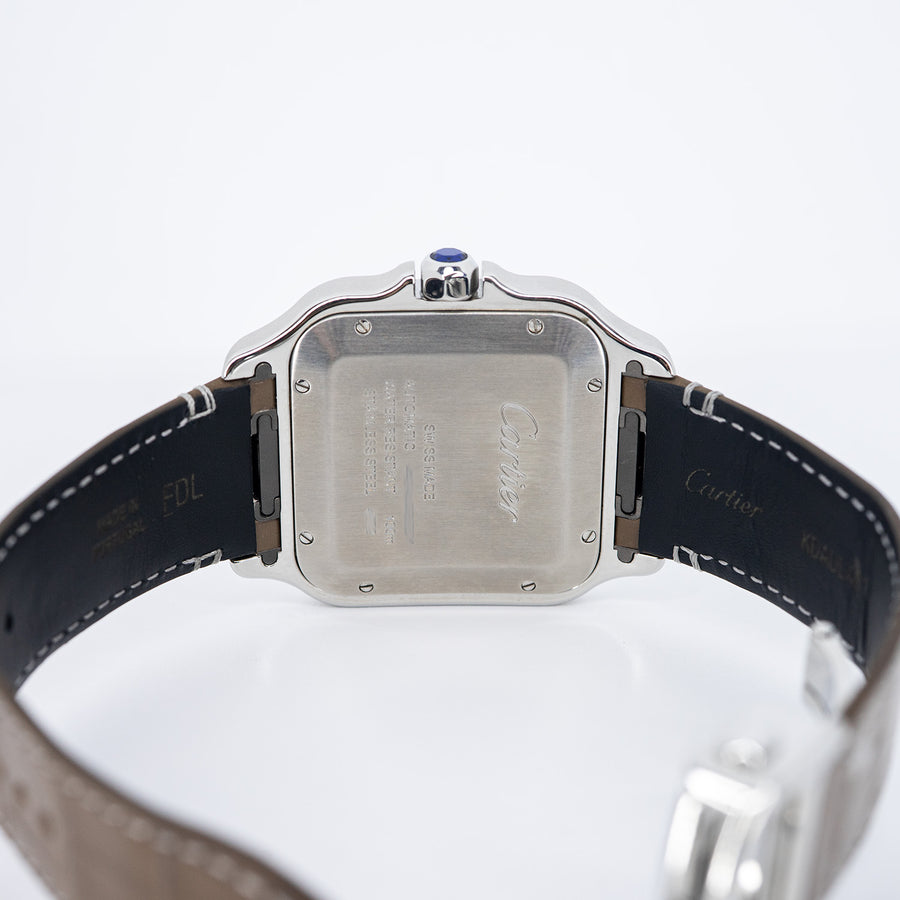 นาฬิกา Cartier Santos de Cartier watch, large model, mechanical movement with automatic winding, satin-finish gradated brown sunray-brushed dial Steel Size L# (Used) #vrcaw 7385