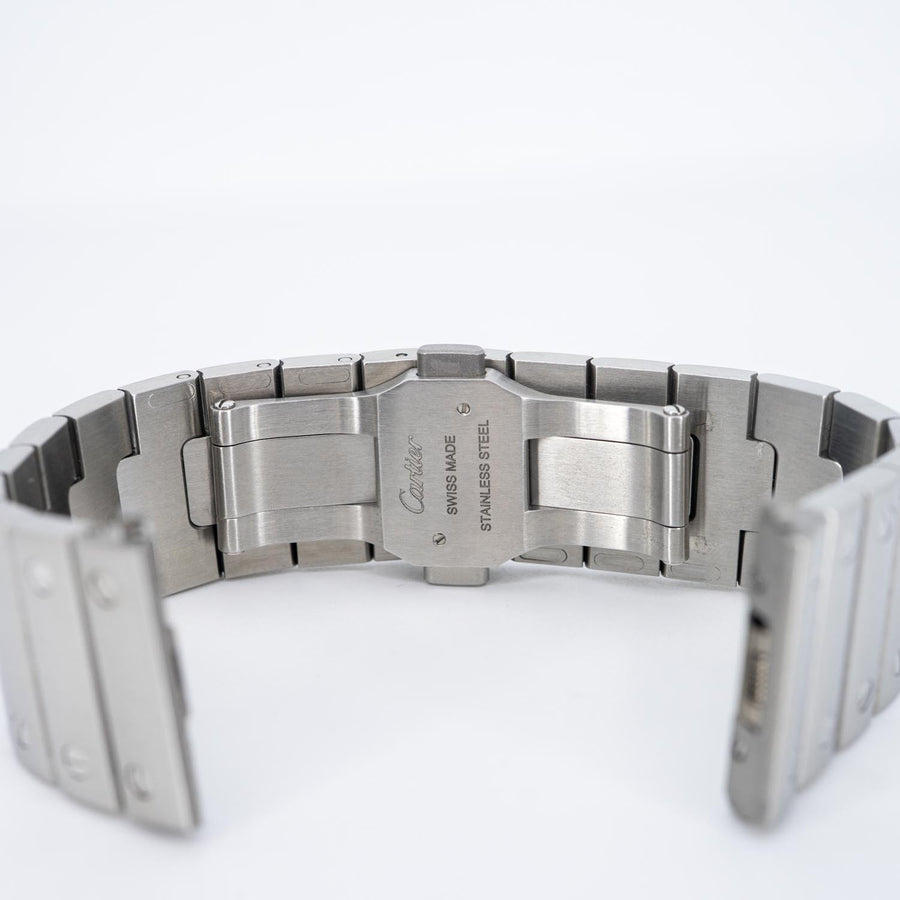 นาฬิกา Cartier Santos de Cartier watch, large model, mechanical movement with automatic winding, satin-finish gradated brown sunray-brushed dial Steel Size L# (Used) #vrcaw 7385