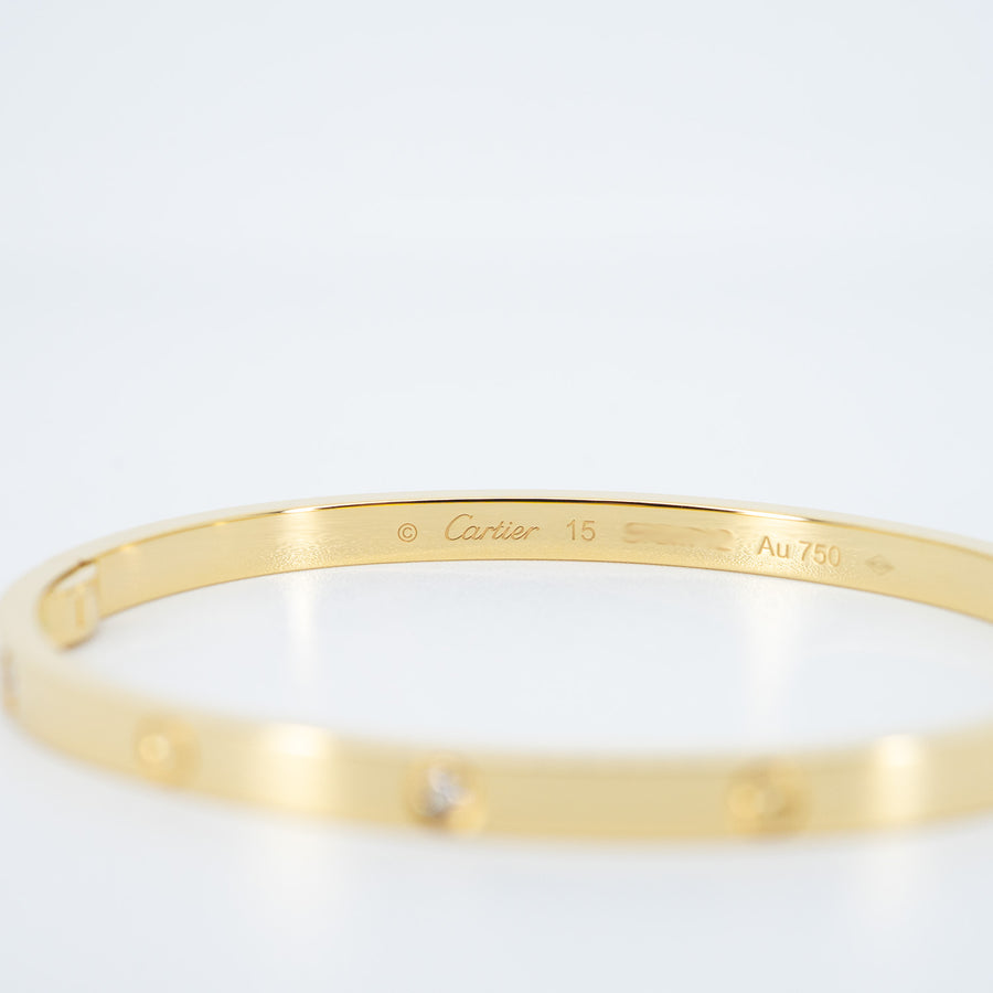 กำไลข้อมือ Cartier Love Bracelet, Small Model, 6 Diamonds 18K Yellow Gold Size 15# (Used) #vrcab 7370