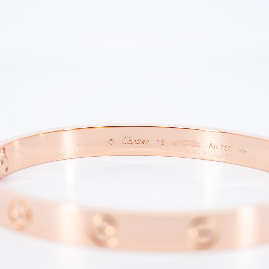 กำไลข้อมือ Cartier Love Bracelet 18K Rose Gold Size 16# (Used) #vrca 0949