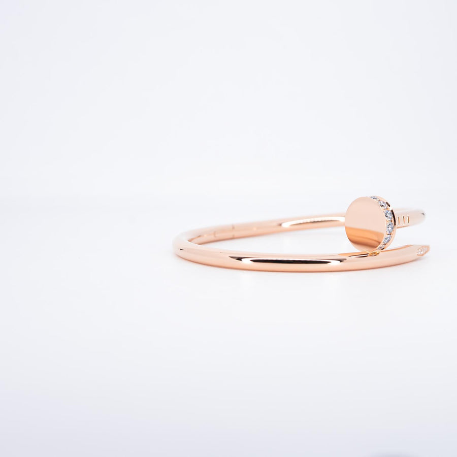 **Hold K"Mail** กำไลข้อมือ Cartier Juste Un Clou Bracelet, diamonds 18K Rose Gold Size 15# (Used) #vrcab 7363