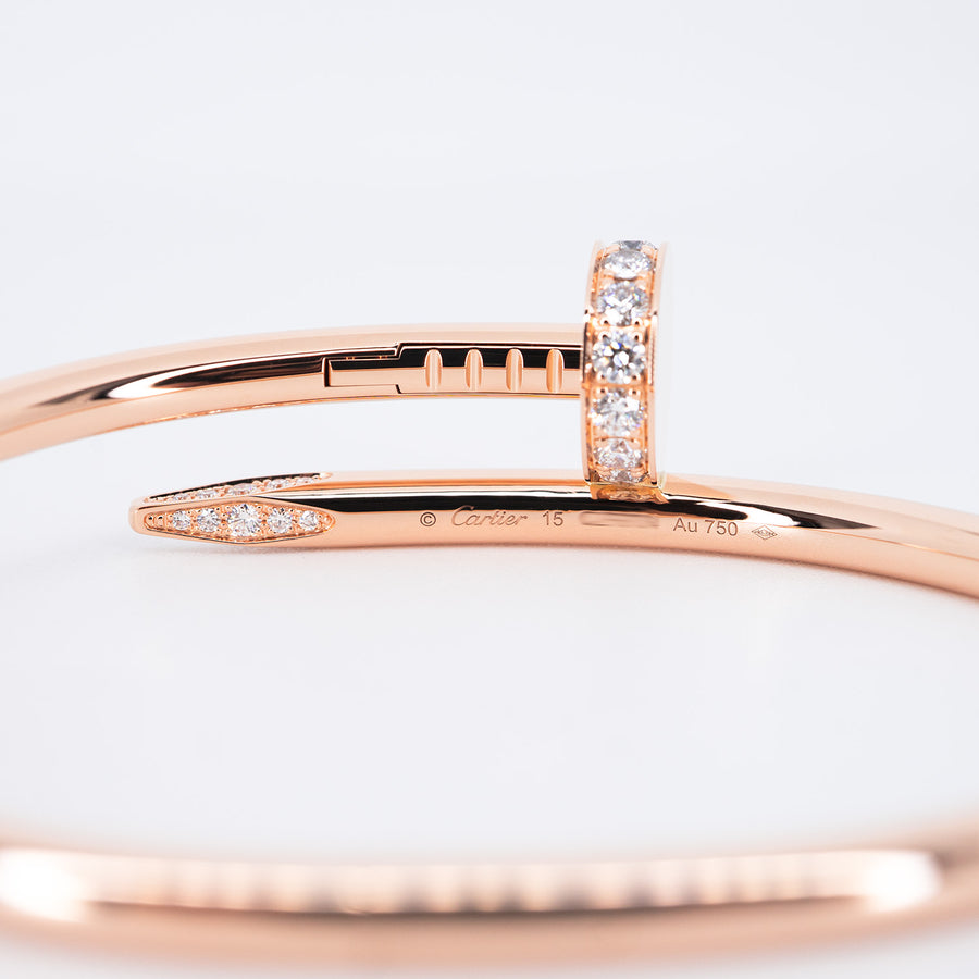 **Hold K"Mail** กำไลข้อมือ Cartier Juste Un Clou Bracelet, diamonds 18K Rose Gold Size 15# (Used) #vrcab 7363