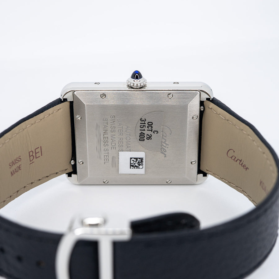 นาฬิกา Cartier Tank Must De Cartier Watch Extra-large model, automatic movement, steel, leather Stainless Steel Size XL# (Used) #vrcaw 7390