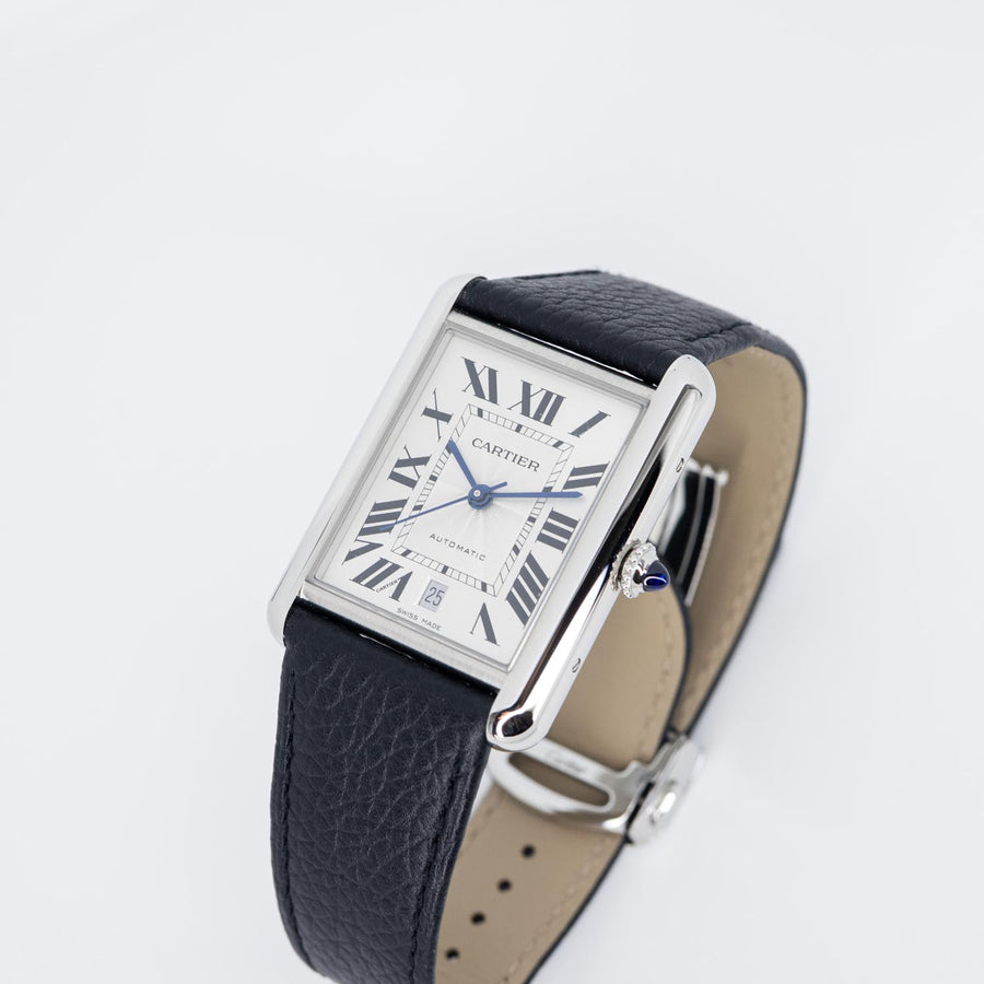 นาฬิกา Cartier Tank Must De Cartier Watch Extra-large model, automatic movement, steel, leather Stainless Steel Size XL# (Used) #vrcaw 7390