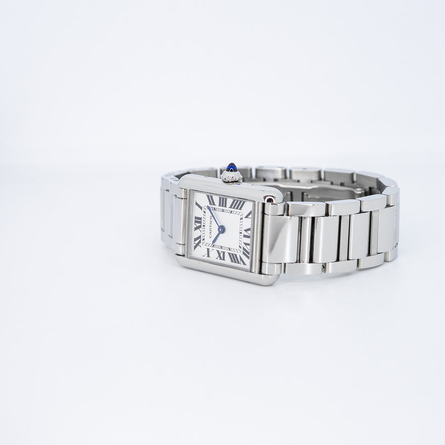นาฬิกา Cartier Tank Must de Cartier watch, small model, high autonomy quartz movement, Stainless Steel, leather Size S# (Used) #vrcaw 7314