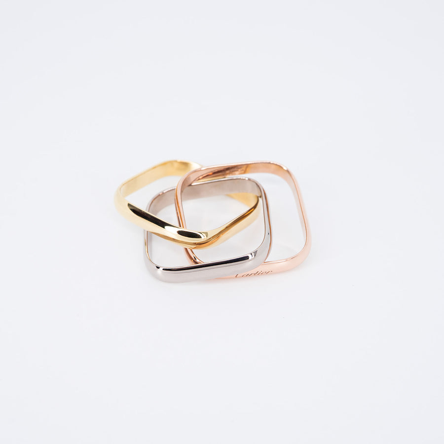 แหวน Cartier Trinity ring, cushion-shaped, classic model 18K 3 Colors Size 58# (Used) #vrcar 7392