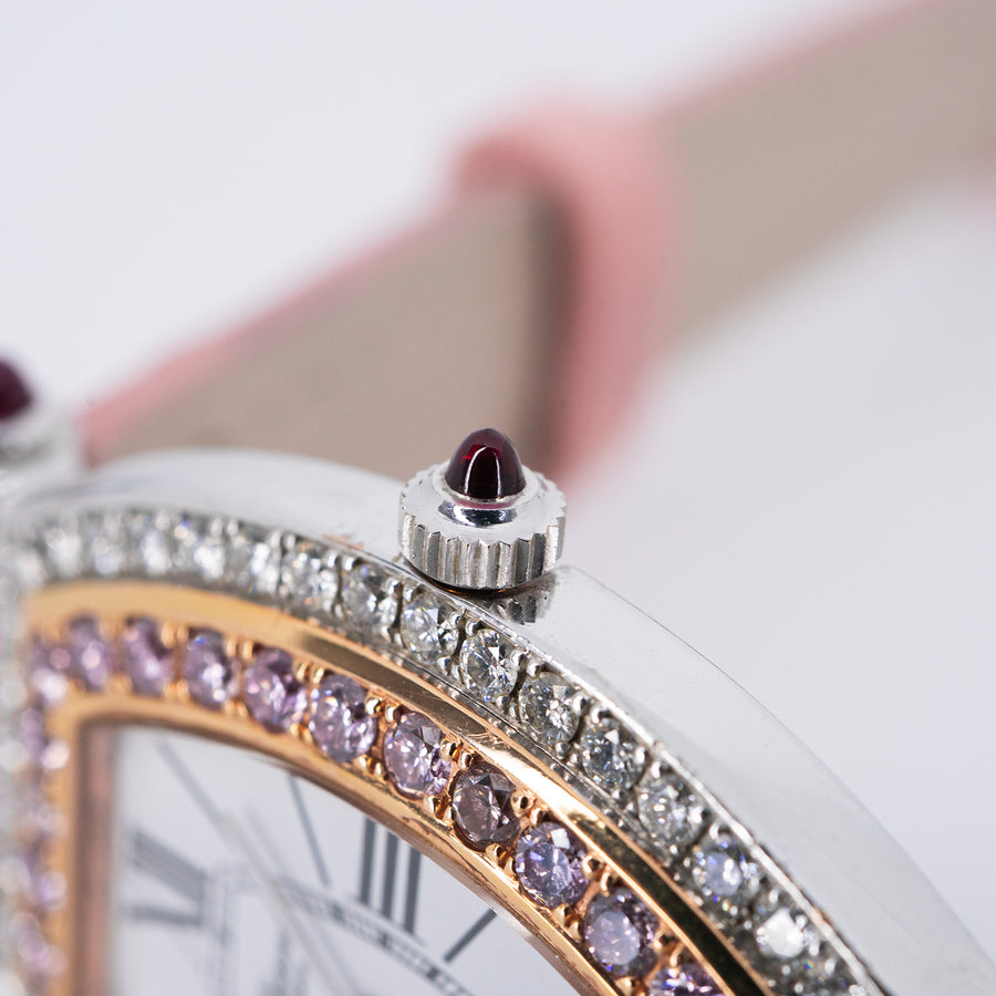 นาฬิกา Chopard La Vie En Rose in Steel with Diamond Bezel on Pink Alligator Leather Strap Rose Gold Size 28mm.# (Used) #vrcho 0954