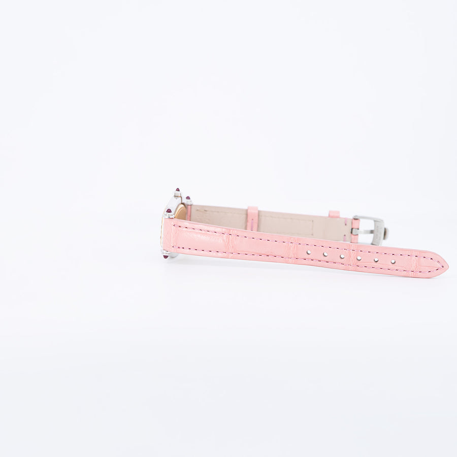 นาฬิกา Chopard La Vie En Rose in Steel with Diamond Bezel on Pink Alligator Leather Strap Rose Gold Size 28mm.# (Used) #vrcho 0954