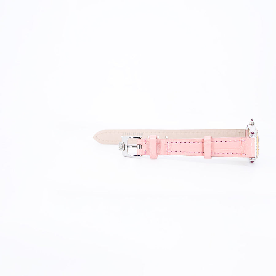 นาฬิกา Chopard La Vie En Rose in Steel with Diamond Bezel on Pink Alligator Leather Strap Rose Gold Size 28mm.# (Used) #vrcho 0954