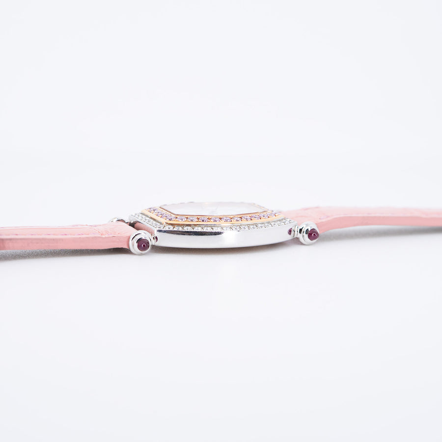 นาฬิกา Chopard La Vie En Rose in Steel with Diamond Bezel on Pink Alligator Leather Strap Rose Gold Size 28mm.# (Used) #vrcho 0954