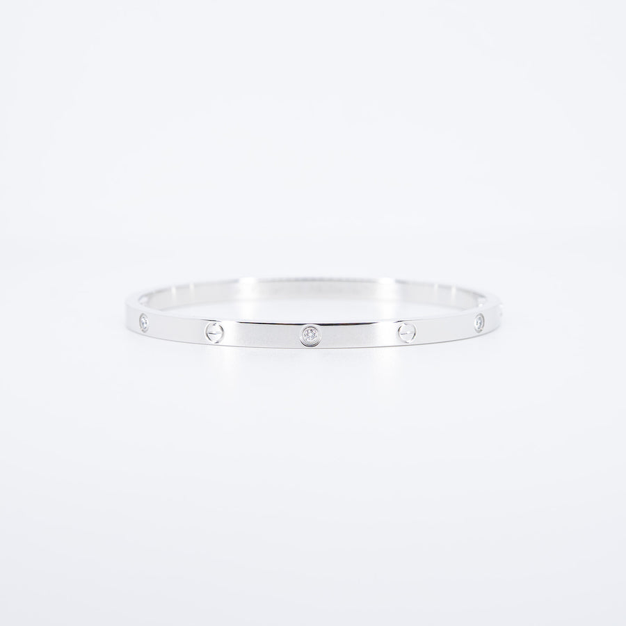สร้อยคอ Cartier Love Bracelet รุ่นเล็ก 6 Diamonds 18K White Gold Size 16# (มือสอง) #vrcab 7407
