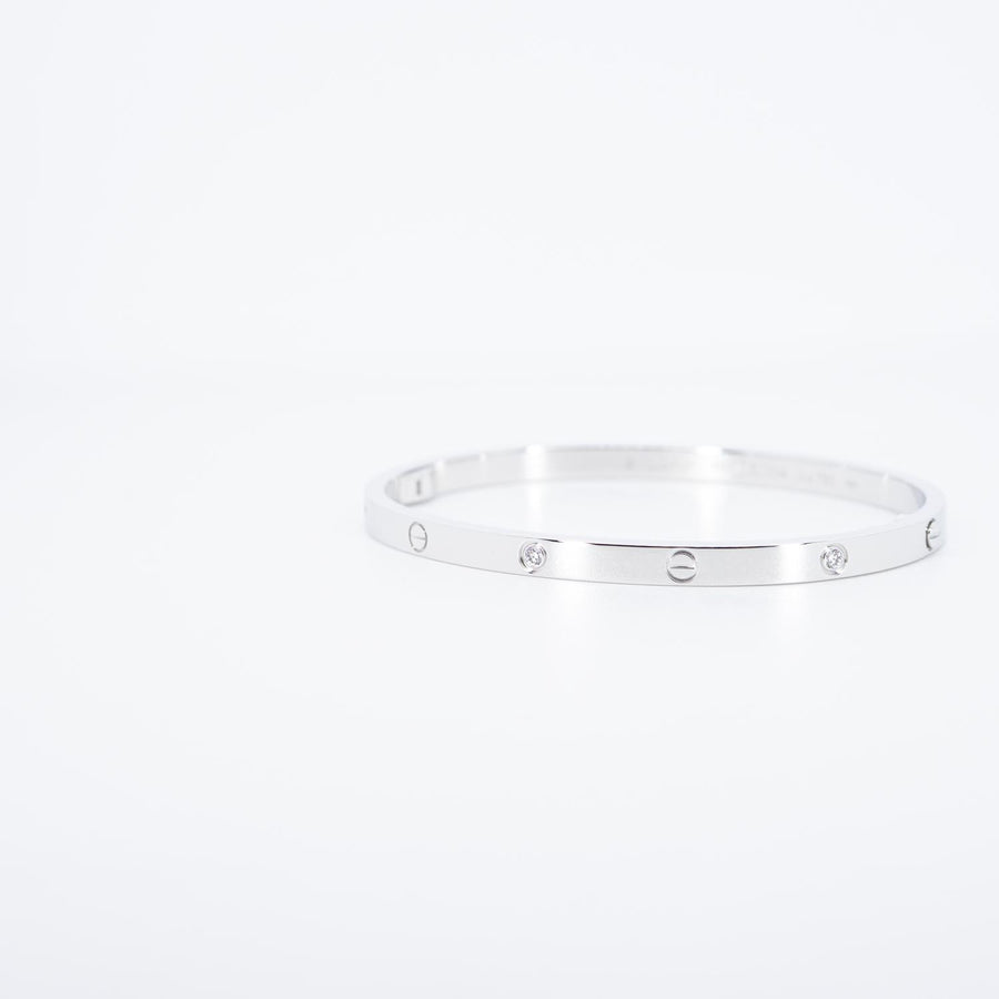 สร้อยคอ Cartier Love Bracelet รุ่นเล็ก 6 Diamonds 18K White Gold Size 16# (มือสอง) #vrcab 7407