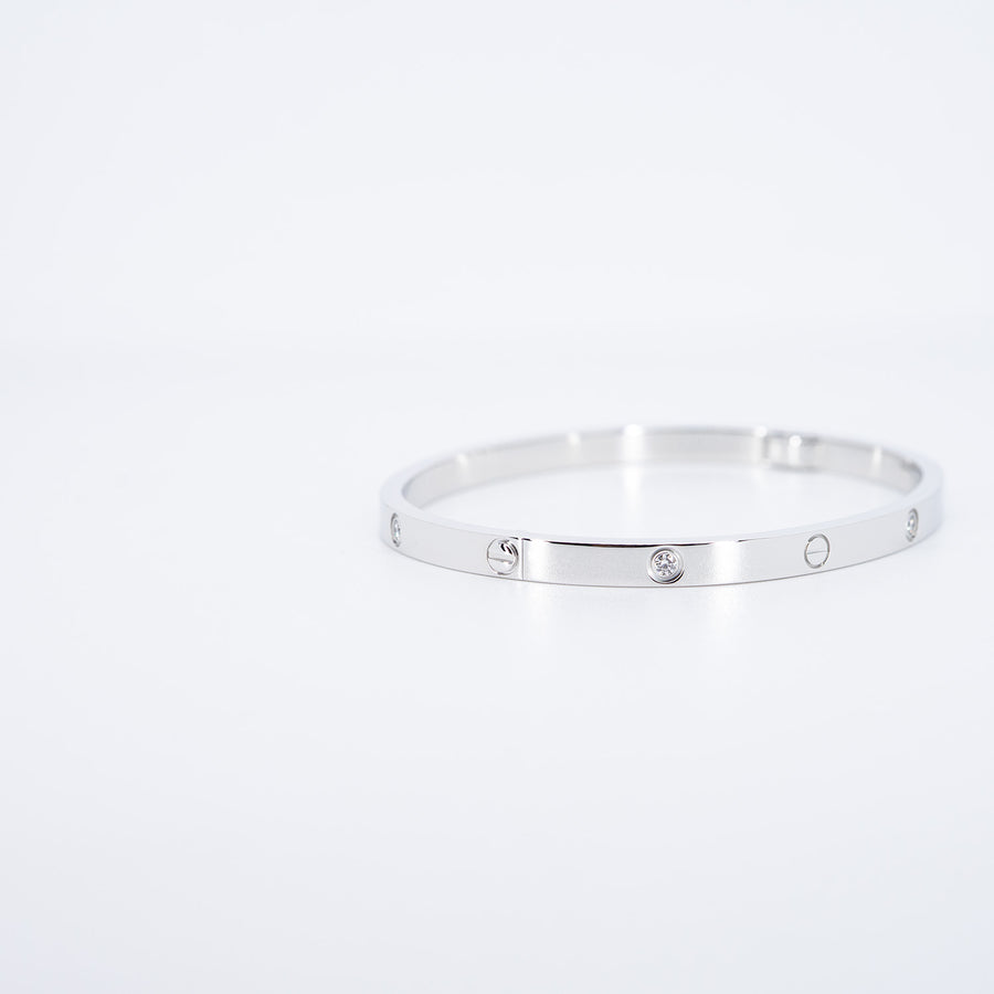สร้อยคอ Cartier Love Bracelet รุ่นเล็ก 6 Diamonds 18K White Gold Size 16# (มือสอง) #vrcab 7407