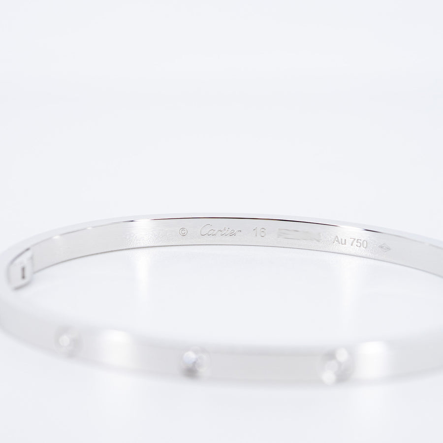 สร้อยคอ Cartier Love Bracelet รุ่นเล็ก 6 Diamonds 18K White Gold Size 16# (มือสอง) #vrcab 7407
