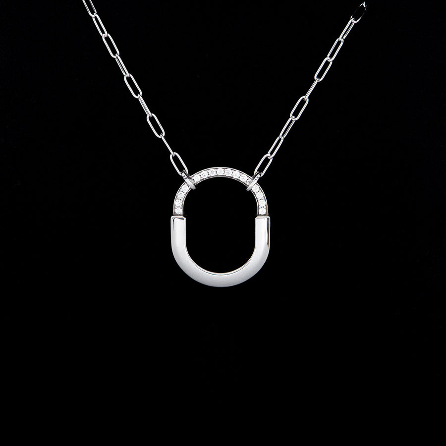 สร้อยและจี้ Tiffany &amp; Co. Tiffany Lock with Diamonds, Medium Model 18K White Gold Size 45cm.# (Used) #vrti 0960