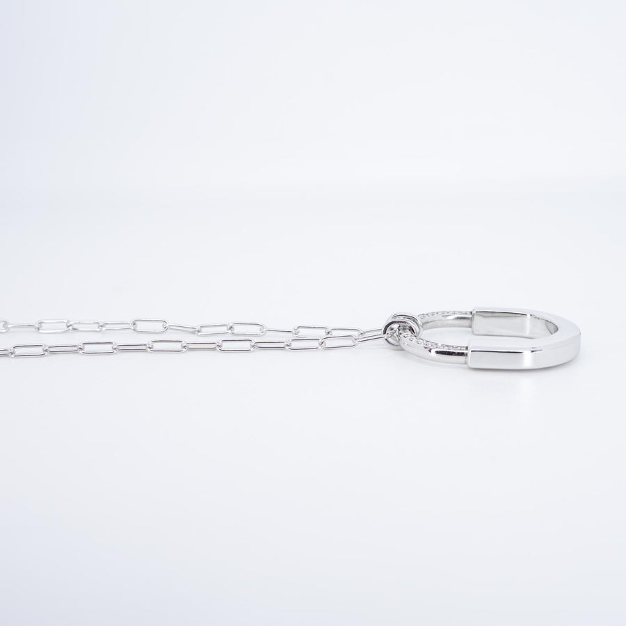 สร้อยและจี้ Tiffany &amp; Co. Tiffany Lock with Diamonds, Medium Model 18K White Gold Size 45cm.# (Used) #vrti 0960