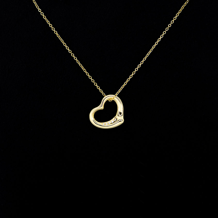 vrtinlim 7428 Tiffany &amp; Co. Elsa Peretti Open Heart pendent with Diamonds and Necklace yg ชนกล่อง 40.5cm. #T3