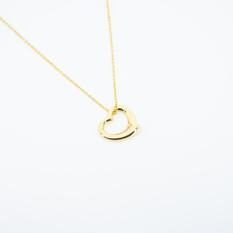 vrtinlim 7428 Tiffany &amp; Co. Elsa Peretti Open Heart pendent with Diamonds and Necklace yg ชนกล่อง 40.5cm. #T3