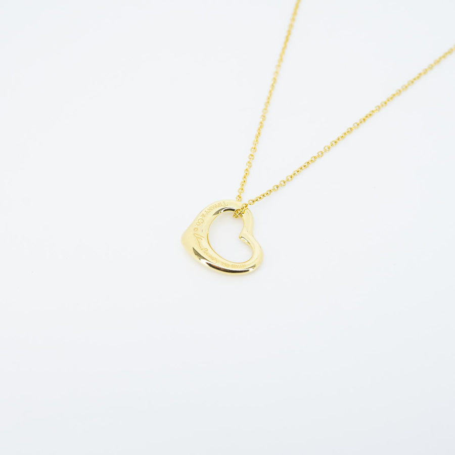 vrtinlim 7428 Tiffany &amp; Co. Elsa Peretti Open Heart pendent with Diamonds and Necklace yg ชนกล่อง 40.5cm. #T3