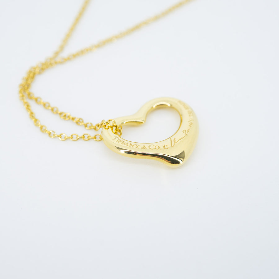 vrtinlim 7428 Tiffany &amp; Co. Elsa Peretti Open Heart pendent with Diamonds and Necklace yg ชนกล่อง 40.5cm. #T3