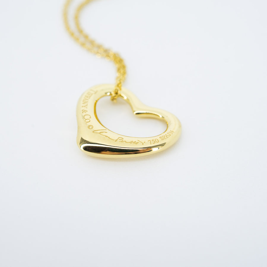 vrtinlim 7428 Tiffany &amp; Co. Elsa Peretti Open Heart pendent with Diamonds and Necklace yg ชนกล่อง 40.5cm. #T3