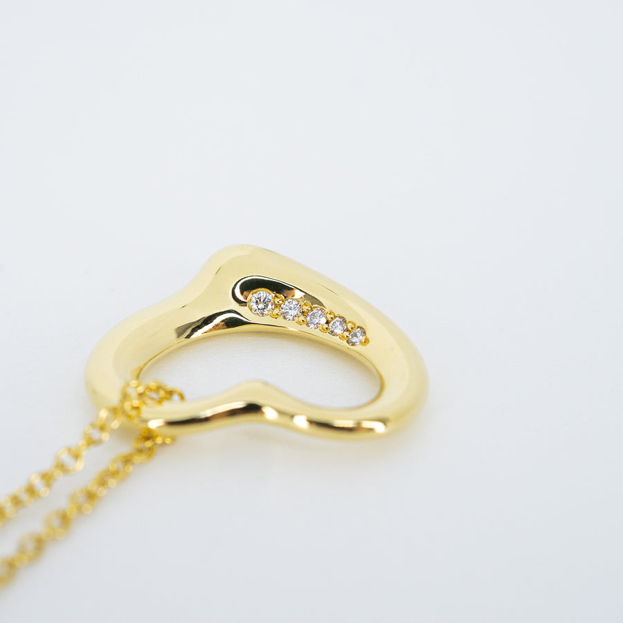 vrtinlim 7428 Tiffany &amp; Co. Elsa Peretti Open Heart pendent with Diamonds and Necklace yg ชนกล่อง 40.5cm. #T3