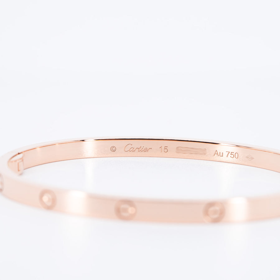 กำไลข้อมือ Cartier Love Bracelet, Small Model 18K Rose Gold Size 15# (Used) #vrcab 7438