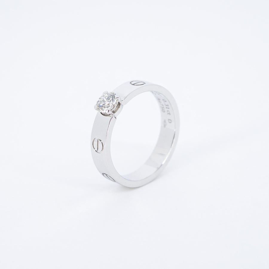 แหวน Cartier Love solitaire, 0.31 ct. H VVS2 brilliant-cut diamond 18K White Gold Size 53# (Used) #vrcarimt 7473