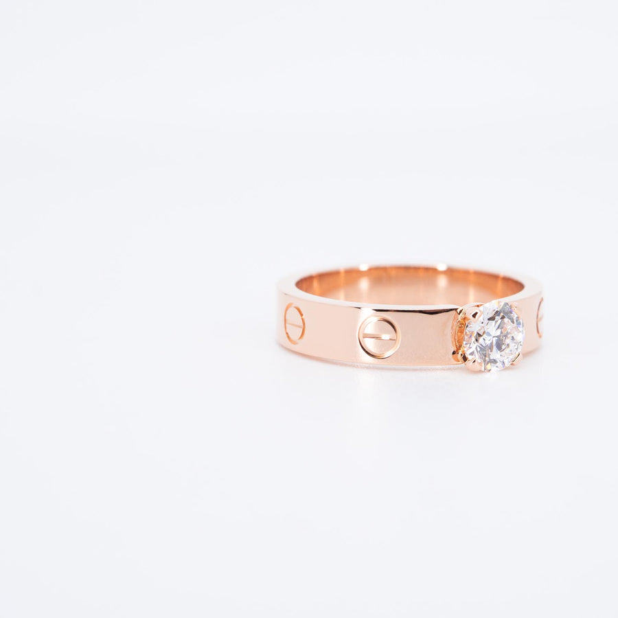 แหวน Cartier Love solitaire, 0.42 ct. D VVS1 brilliant-cut diamond 18K Rose Gold Size 50# (Used) #vrcarimt 7476