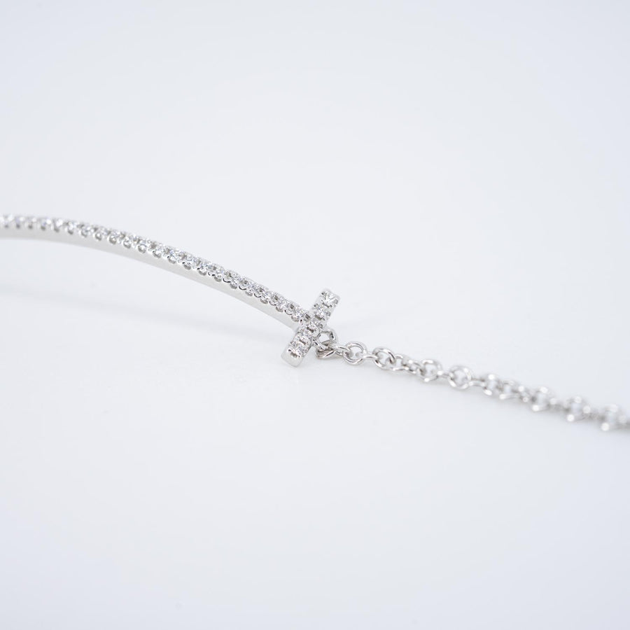 สร้อยข้อมือ Tiffany & Co. Tiffany T Smile Bracelet in White Gold with Diamonds 18K White Gold Size 17cm.# (Used) #vrtibimt 7479