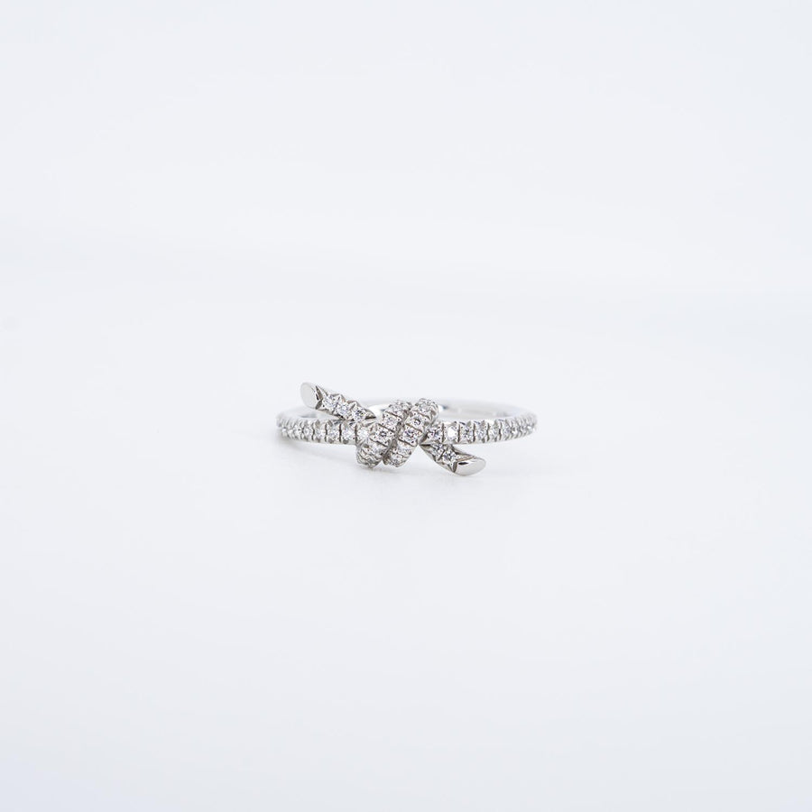 แหวน Tiffany & Co. Tiffany Knot Ring with Diamonds 0.19ct. 18K White Gold Size 49# (Used) #vrtirimtHIT 7482