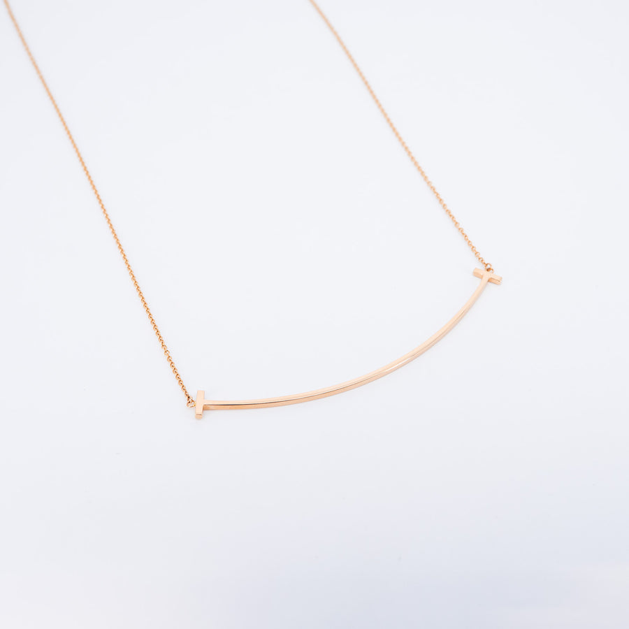 สร้อยและจี้ Tiffany & Co. Tiffany T Smile Pendant, Large 18K Rose Gold Size 40-45cm.# (Used) #vrtinlimt 7468