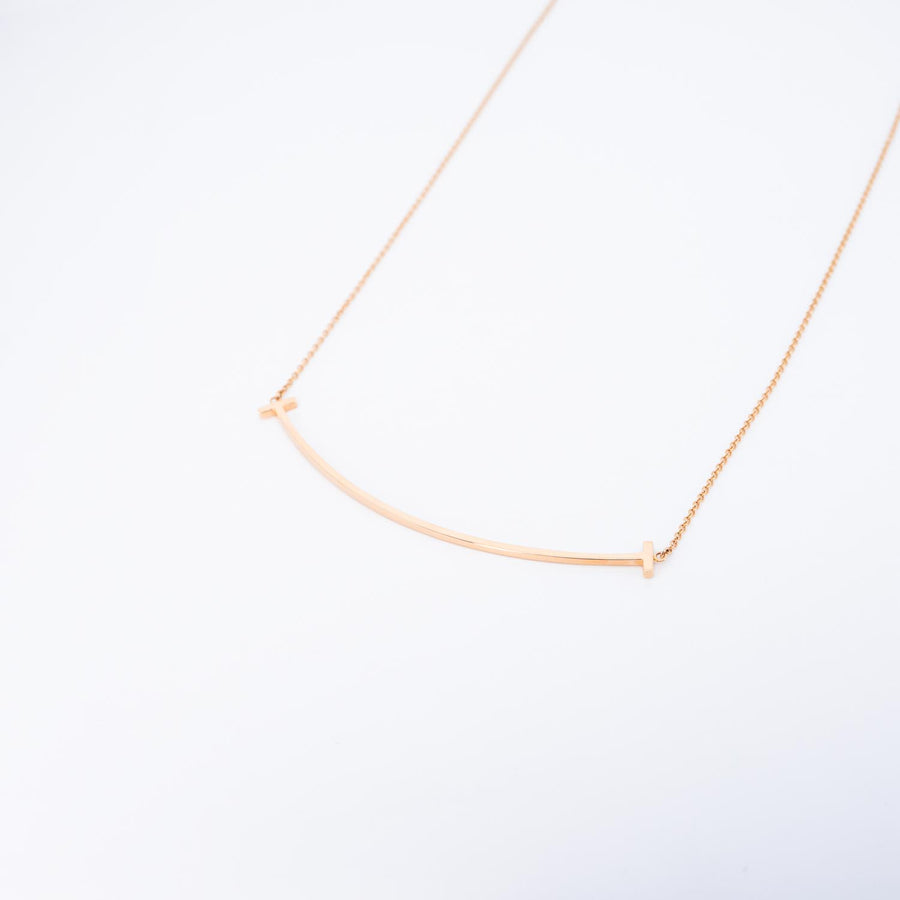สร้อยและจี้ Tiffany & Co. Tiffany T Smile Pendant, Large 18K Rose Gold Size 40-45cm.# (Used) #vrtinlimt 7468