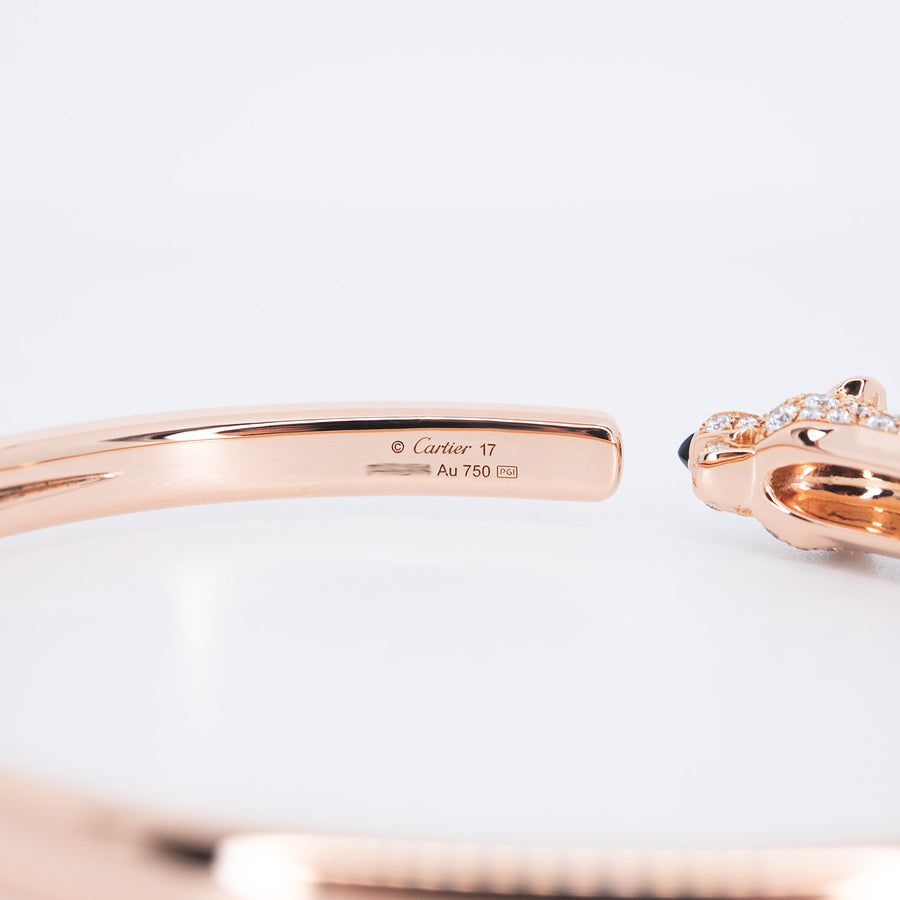 กำไลข้อมือ Cartier Panthere de Cartier bracelet, small model, half-paved 18K Rose Gold Size 17# (Used) #vrcaHIT 0992