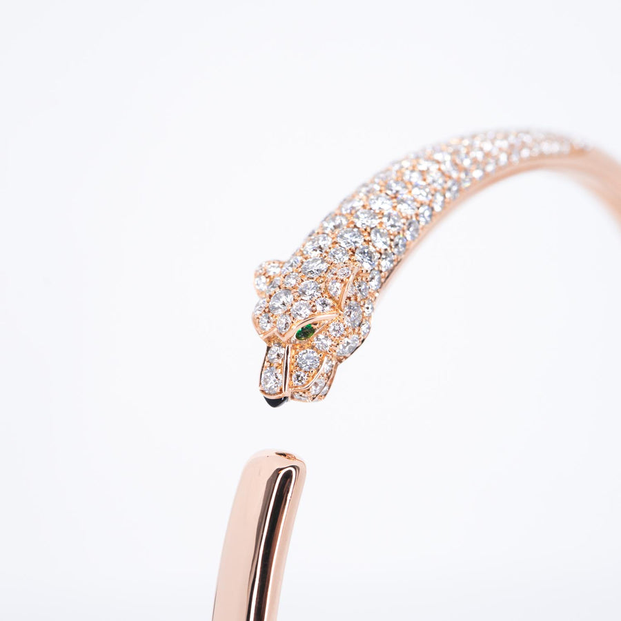 กำไลข้อมือ Cartier Panthere de Cartier bracelet, small model, half-paved 18K Rose Gold Size 17# (Used) #vrcaHIT 0992
