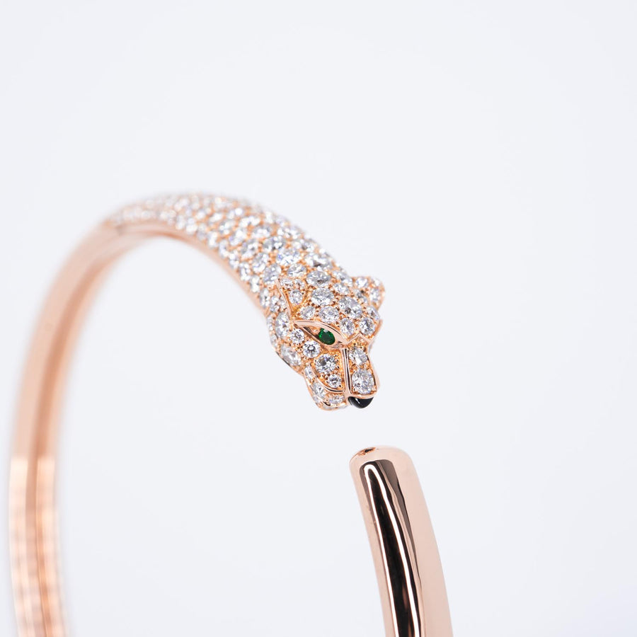 กำไลข้อมือ Cartier Panthere de Cartier bracelet, small model, half-paved 18K Rose Gold Size 17# (Used) #vrcaHIT 0992