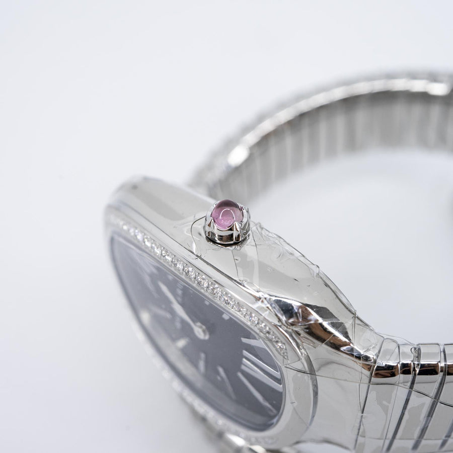 **Hold K.M**นาฬิกา Bvlgari Serpenti Tubogas single spiral watch with stainless steel case and bracelet, bezel set with brilliant-cut diamonds and black dial with guilloché soleil treatment Stainless Steel Size S# (Used) #vrbv 0984