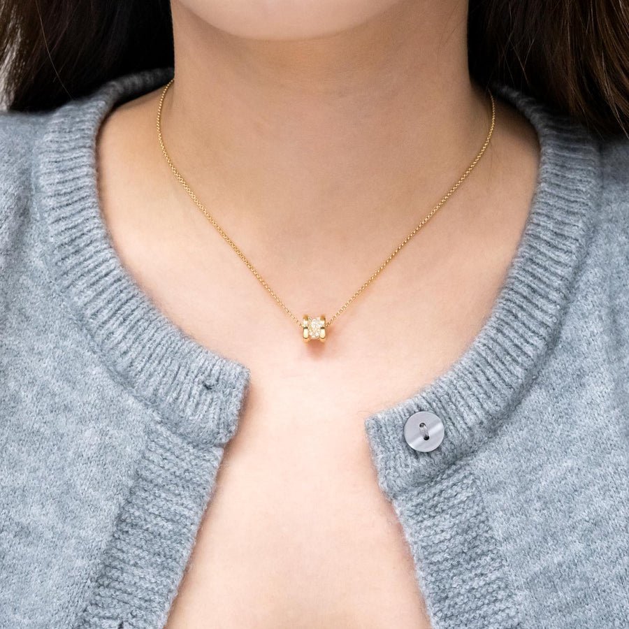 **Sold**สร้อยและจี้ Bvlgari B.zero1 mini necklace with pavé diamonds 18K Yellow Gold Size 39/42/45cm.# (Used) #vrbvnlimt 7454