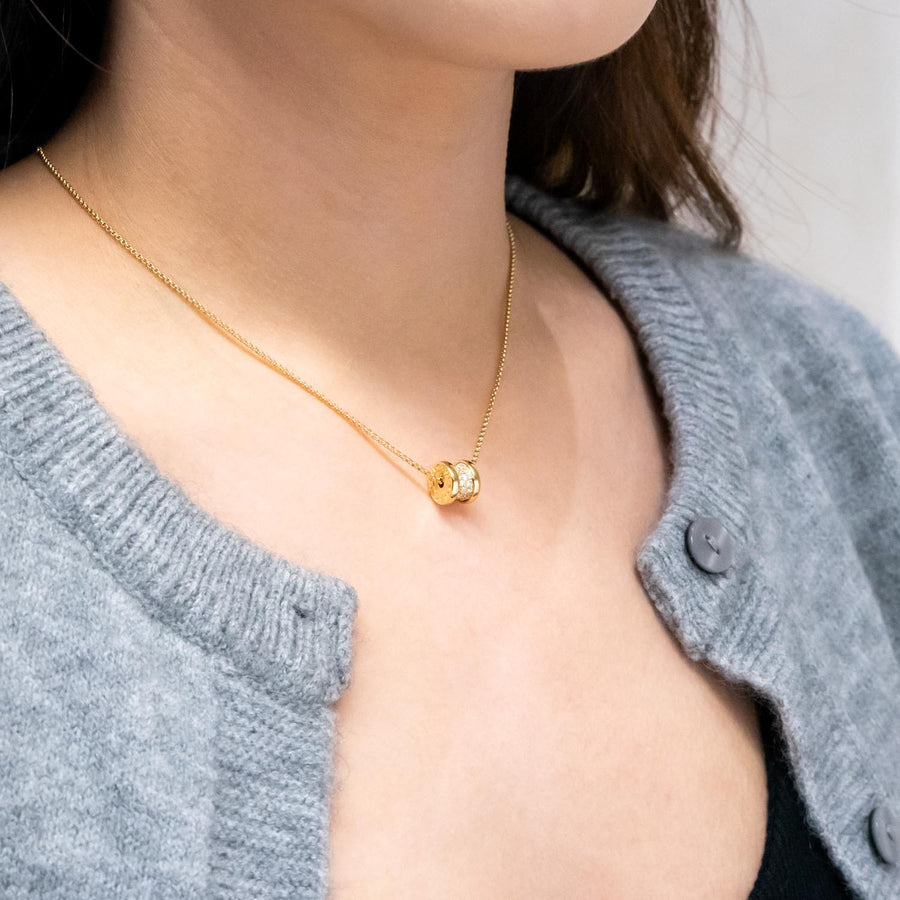 **Sold**สร้อยและจี้ Bvlgari B.zero1 mini necklace with pavé diamonds 18K Yellow Gold Size 39/42/45cm.# (Used) #vrbvnlimt 7454