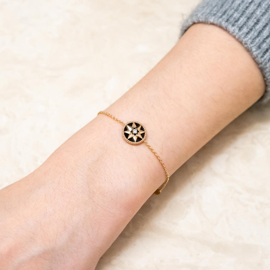 สร้อยข้อมือ Dior Rose Des Vents Bracelet with Onxy 18K Rose Gold Size 14.5-17cm.# (Used) #vrdibimt 7494