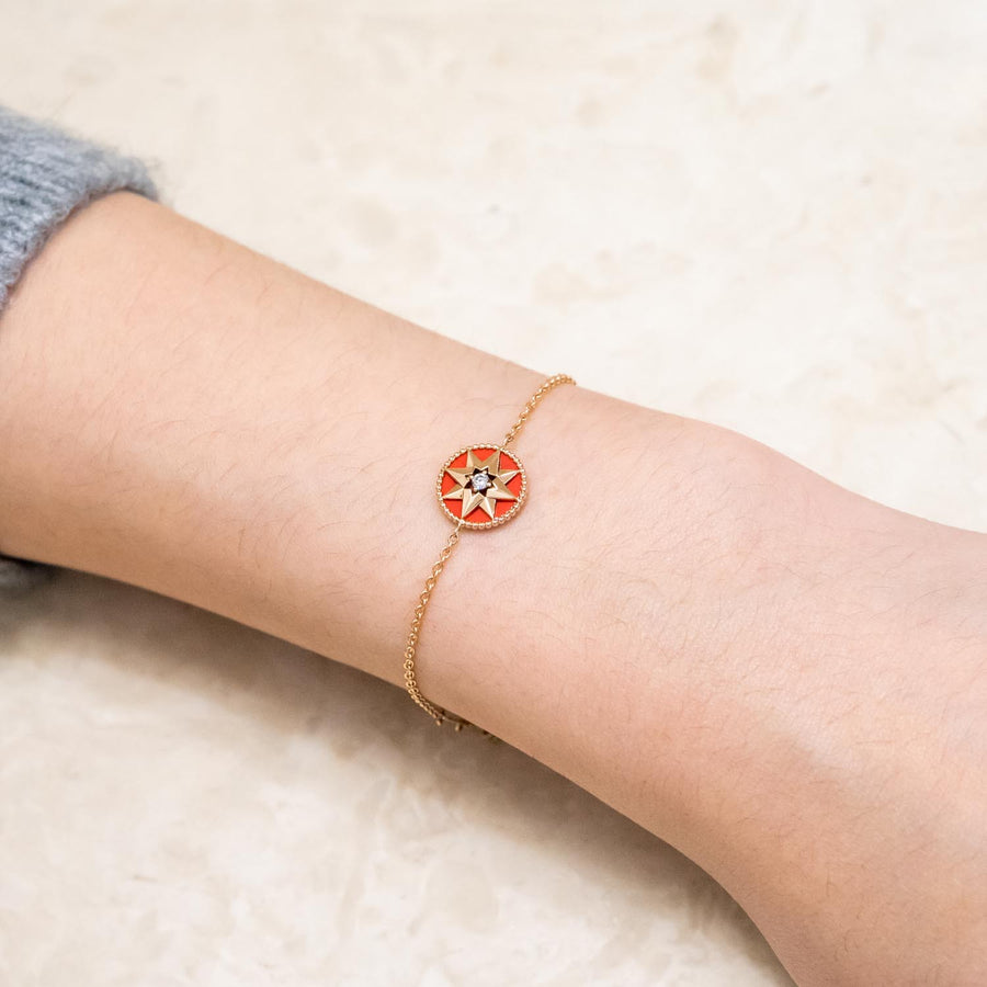 สร้อยข้อมือ Dior Rose Des Vents Bracelet with Red Ceramic 18K Rose Gold Size 14.5-17cm.# (Used) #vrdibimt 7495