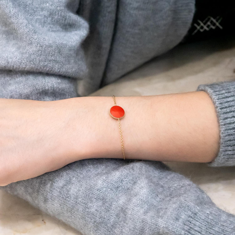 สร้อยข้อมือ Dior Rose Des Vents Bracelet with Red Ceramic 18K Rose Gold Size 14.5-17cm.# (Used) #vrdibimt 7495