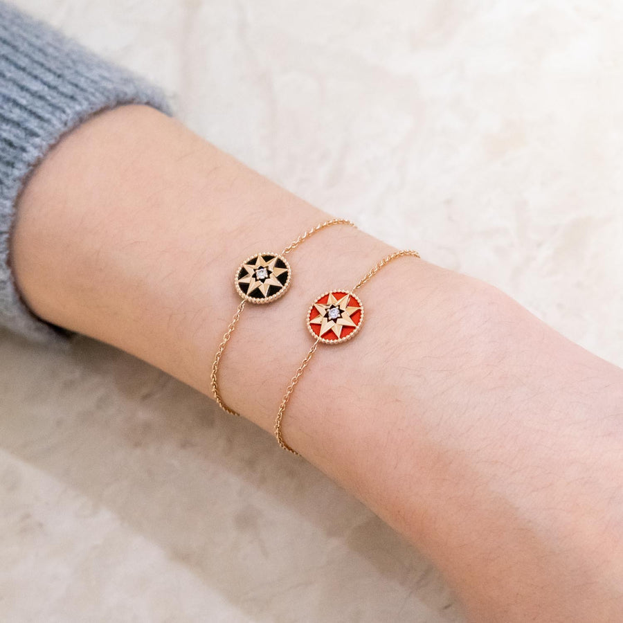 สร้อยข้อมือ Dior Rose Des Vents Bracelet with Onxy 18K Rose Gold Size 14.5-17cm.# (Used) #vrdibimt 7494