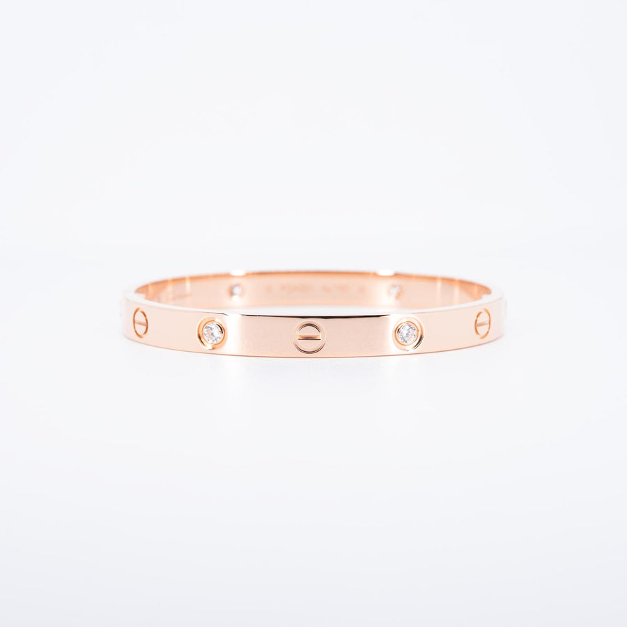 กำไลข้อมือ Cartier Love Bracelet, 4 diamonds 18K Rose Gold Size 16# (Used) #vrcab 7486