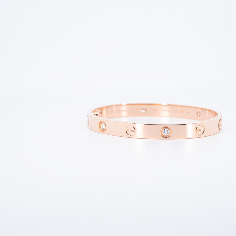 กำไลข้อมือ Cartier Love Bracelet, 4 diamonds 18K Rose Gold Size 16# (Used) #vrcab 7486