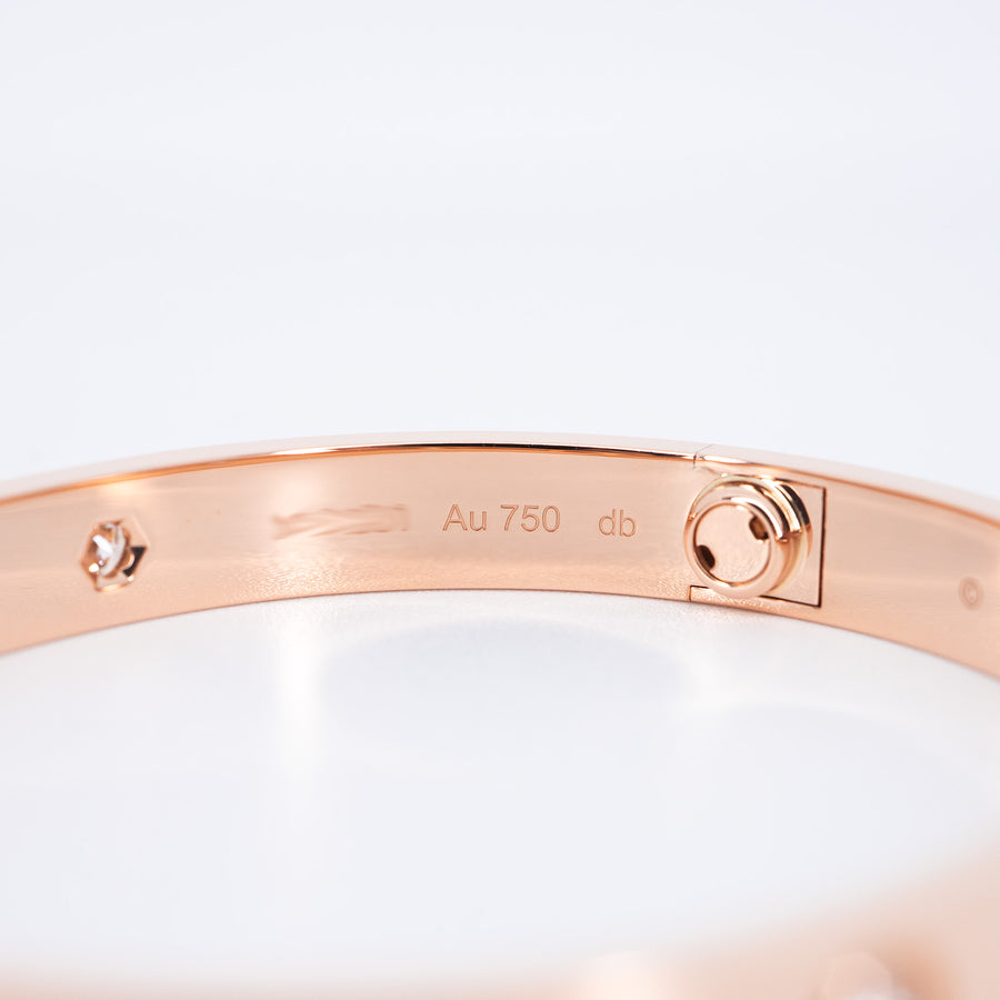 กำไลข้อมือ Cartier Love Bracelet, 4 diamonds 18K Rose Gold Size 16# (Used) #vrcab 7486